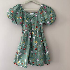 Sanrio Hello Kitty and Friends Mushroom Puff Sleeve Dress Green Small Hybrid